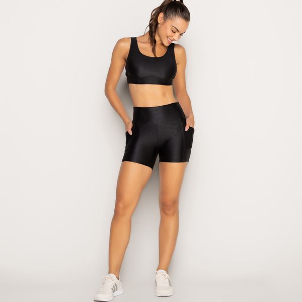 Short Runner Esportivo Texturizado com Bolso Funcional Preto