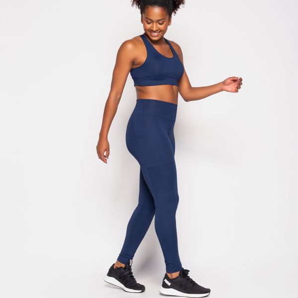 Calça Legging Fitness Com Bolso Lateral em Poliamida Azul